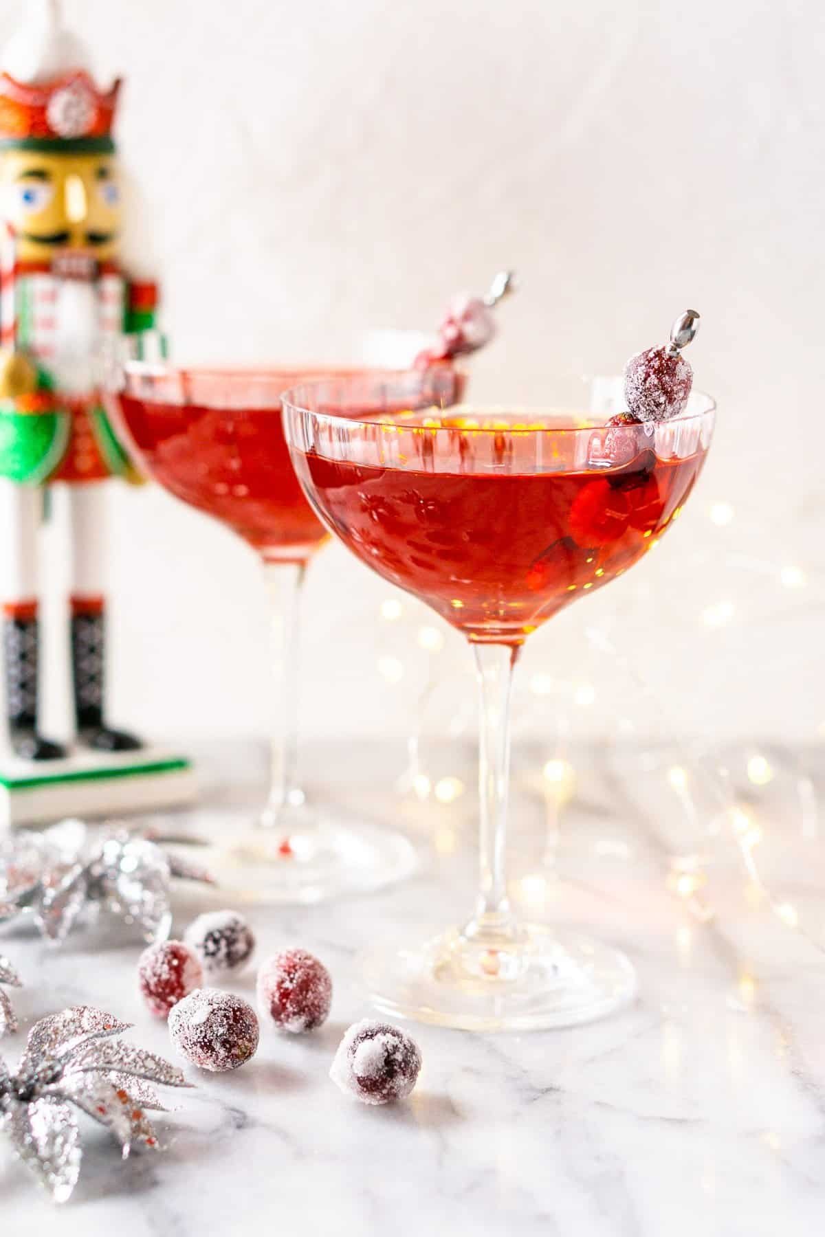 Sugar Plum Fairy Martini with Amaretto and cranberry — festive holiday drink