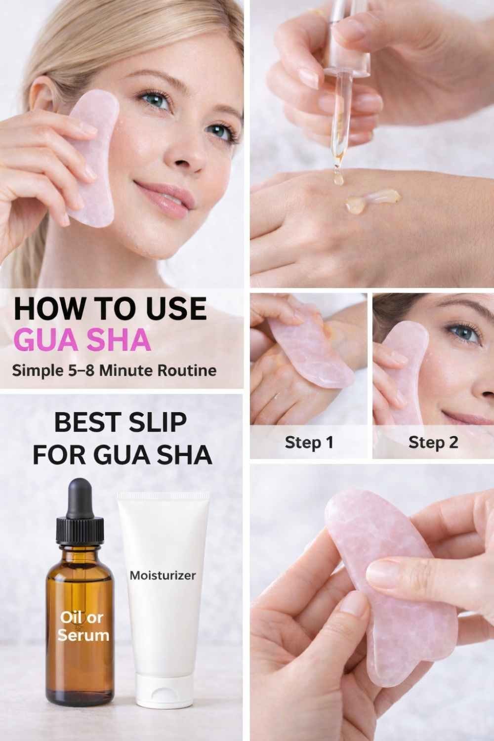 How to use gua sha: apply oil or serum and moisturizer before a step-by-step beginner routine