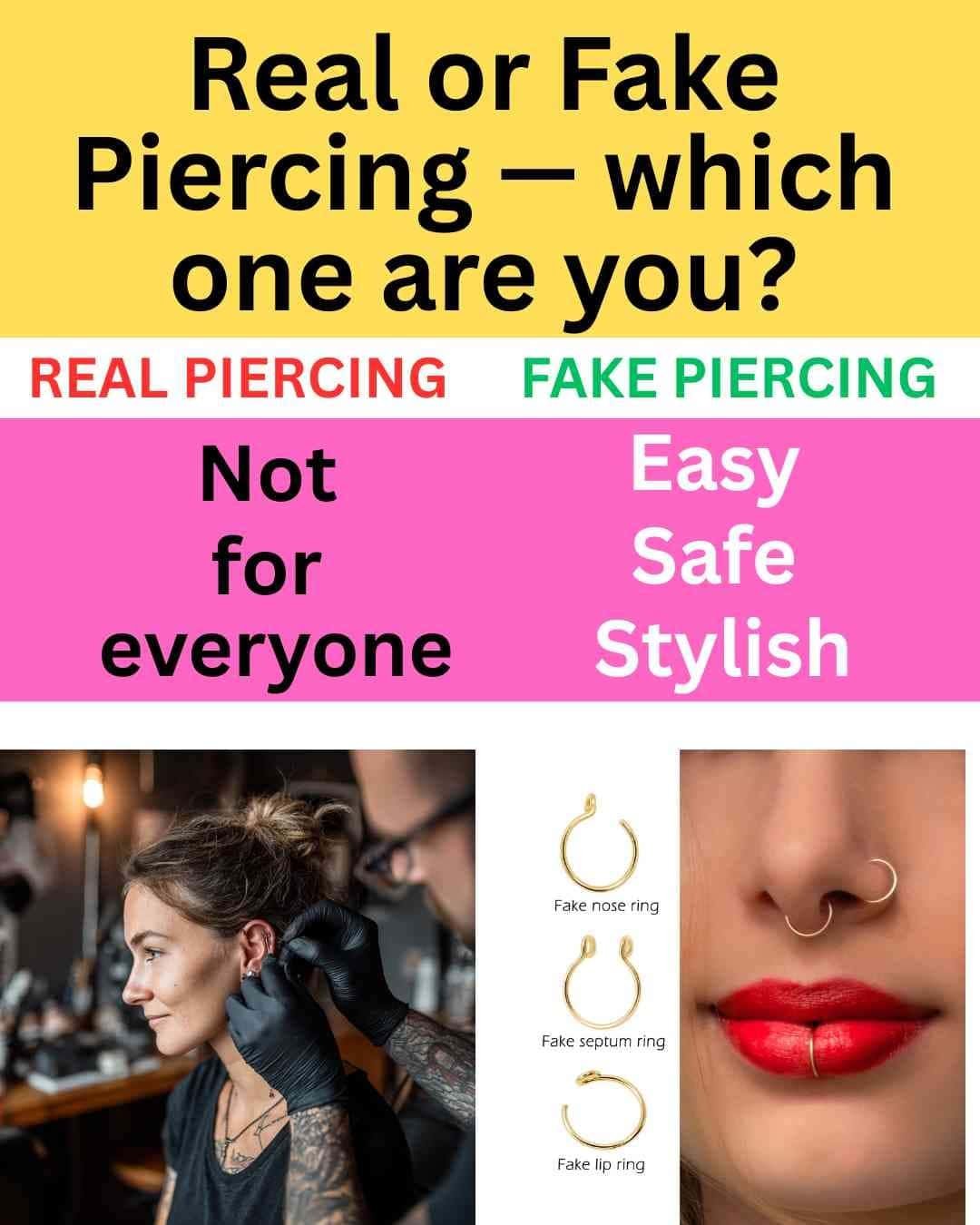 Real piercing vs fake piercing comparison chart