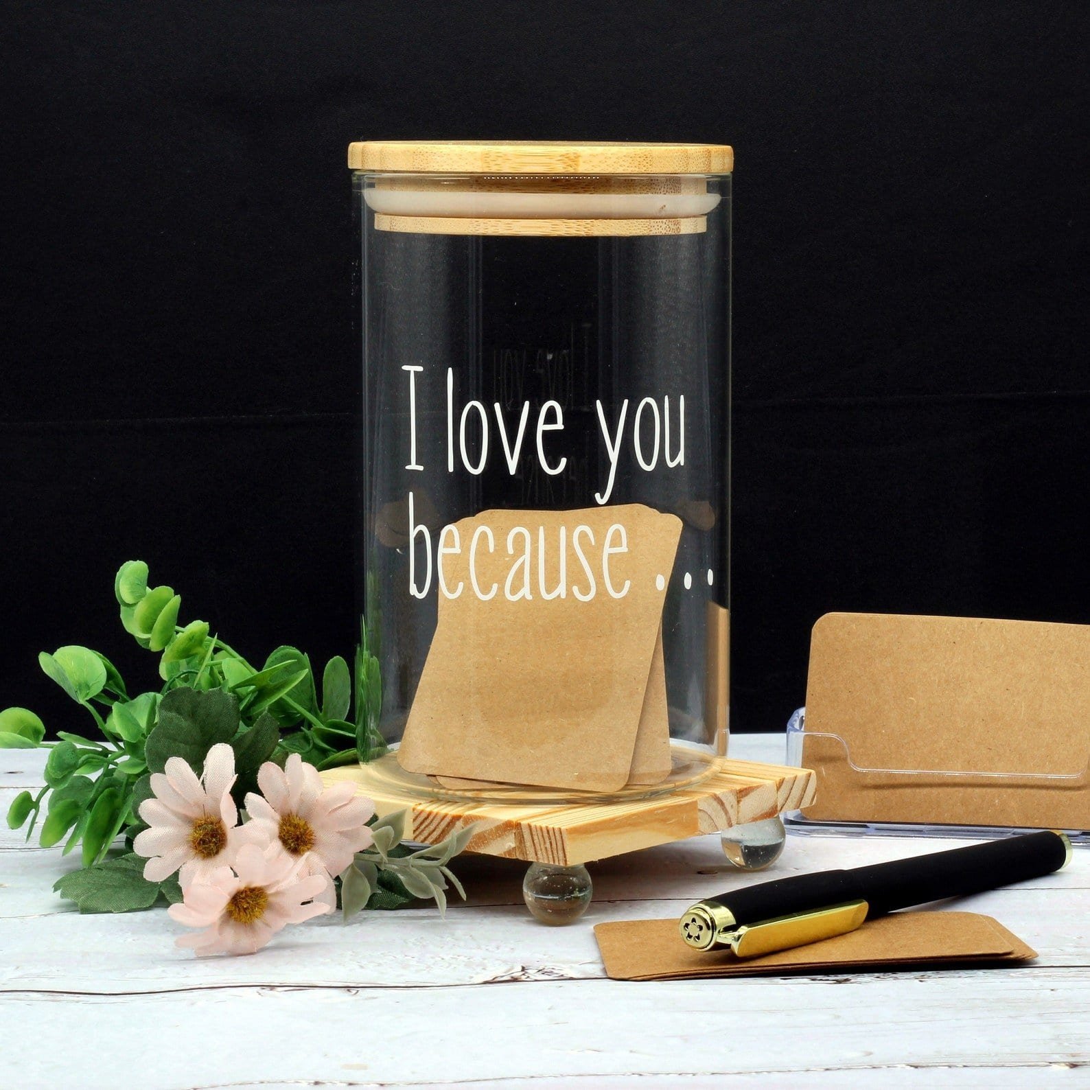 Love You Because sentimental jar filled with handwritten notes, a meaningful Valentine’s Day gift