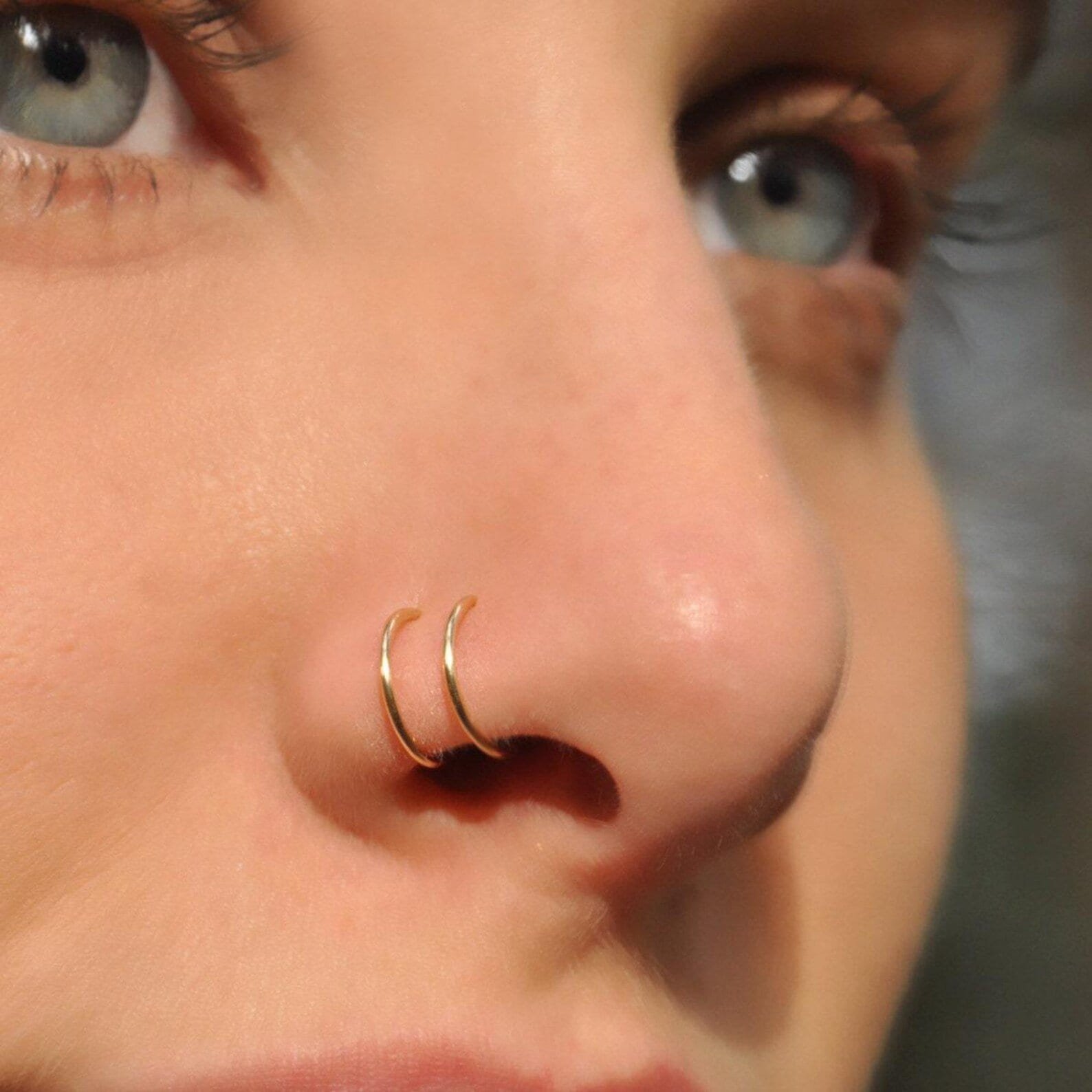 Fake double nose ring gold filled – real piercing vs fake piercing nose look without pain