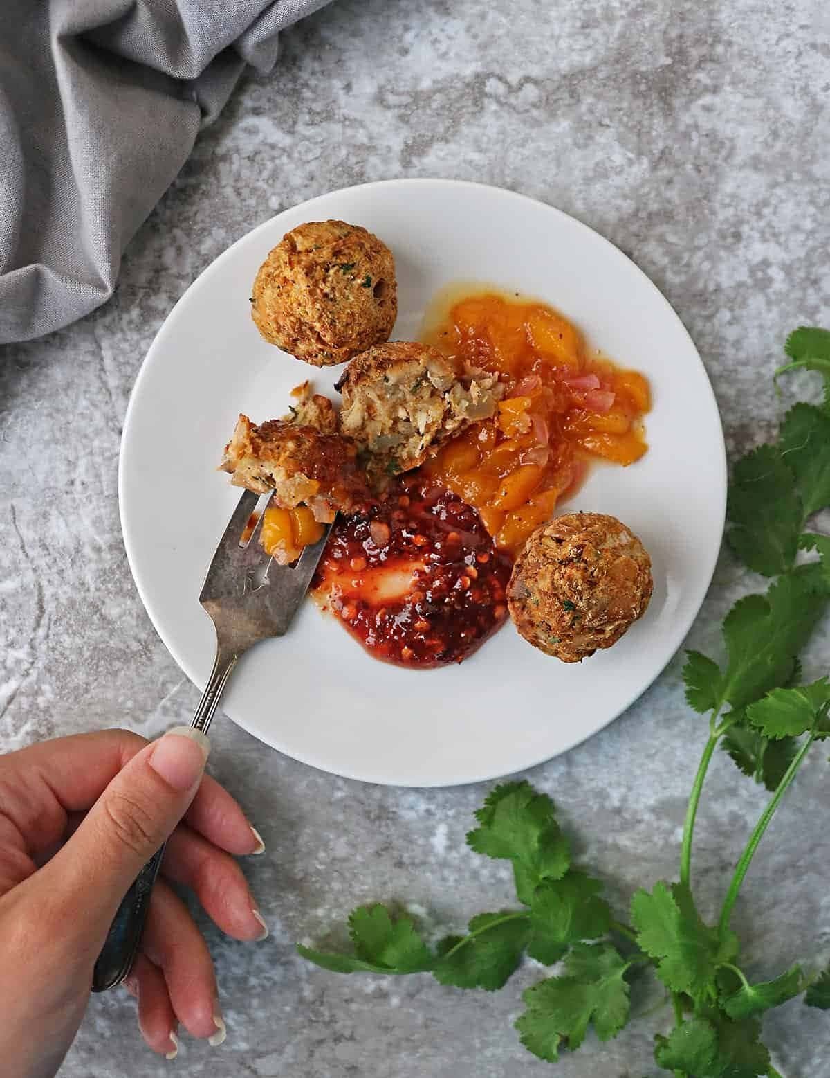 Air fryer salmon croquettes on a plate.
