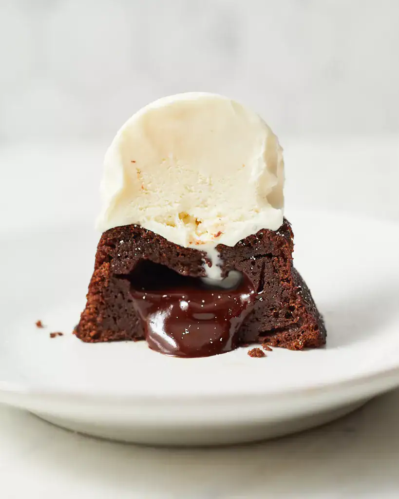 Mini chocolate lava cake with molten center and ice cream