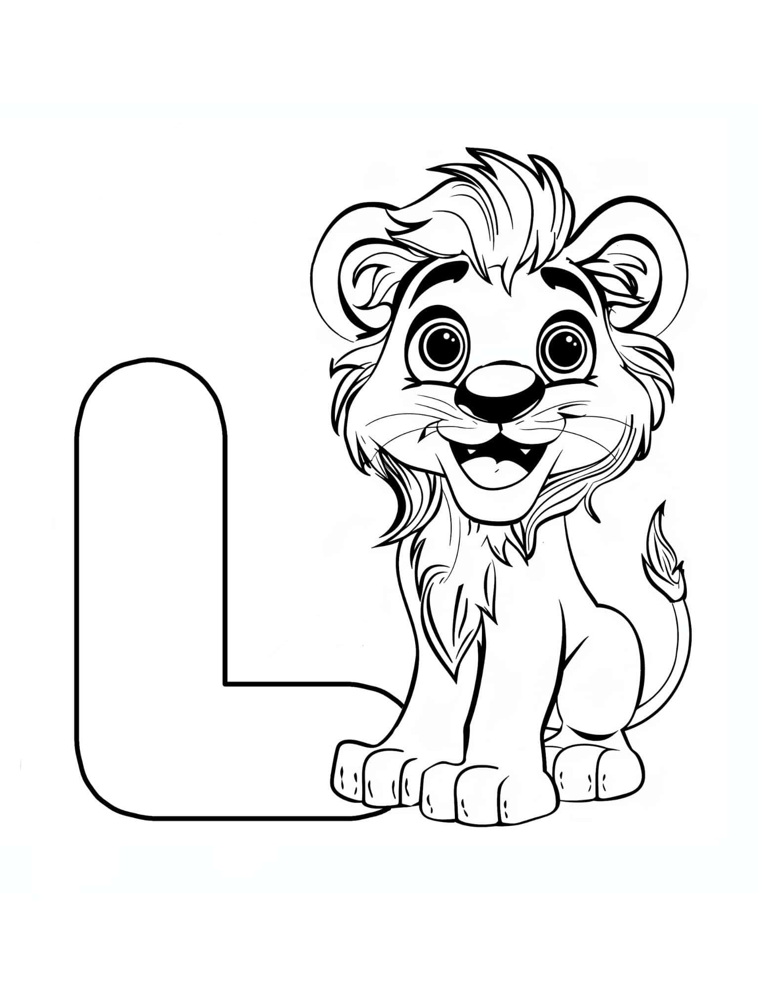 Letter L coloring page printable — Lion — ABC animal coloring pages for preschool and kindergarten