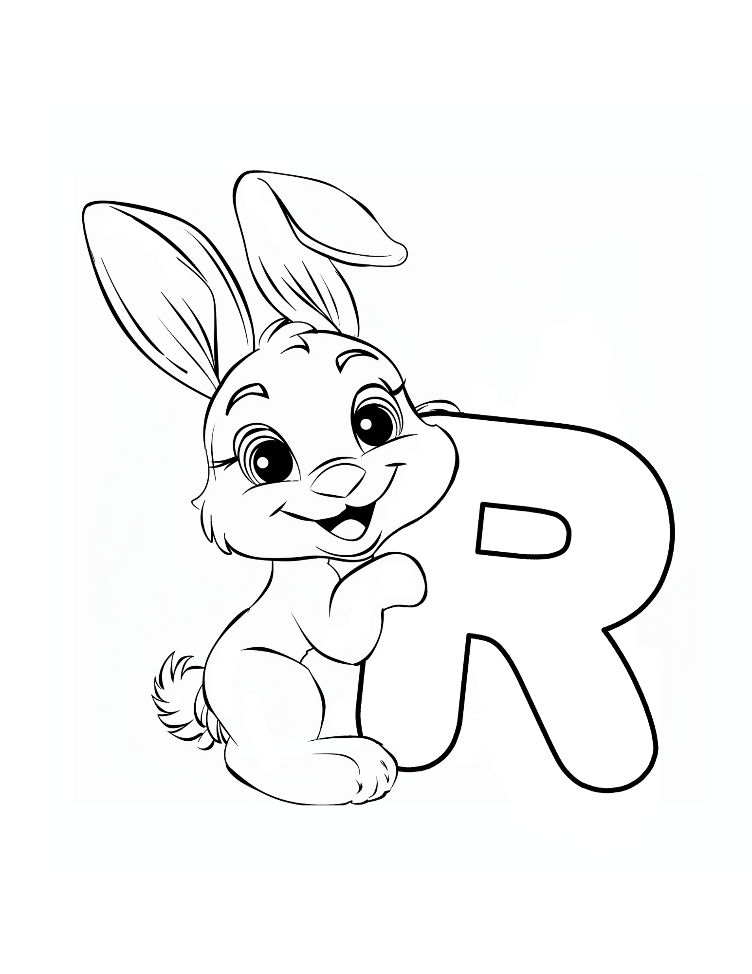 Letter R coloring page printable — Rabbit — ABC animal coloring pages for preschool and kindergarten