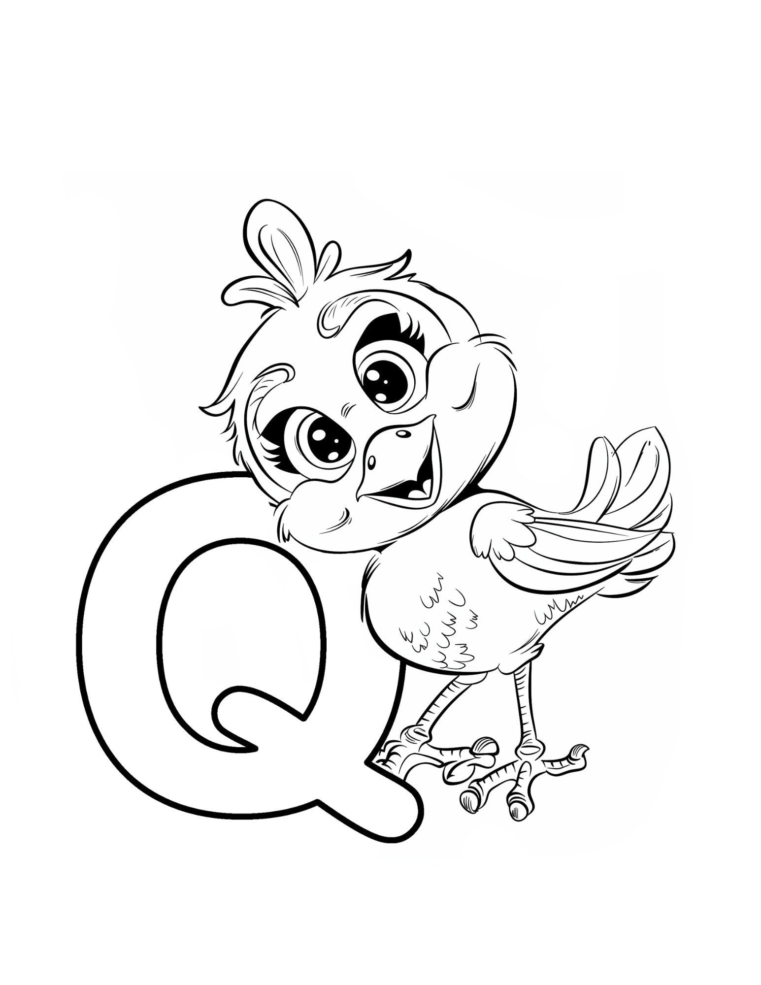 Letter Q coloring page printable — Quail — ABC animal coloring pages for preschool and kindergarten