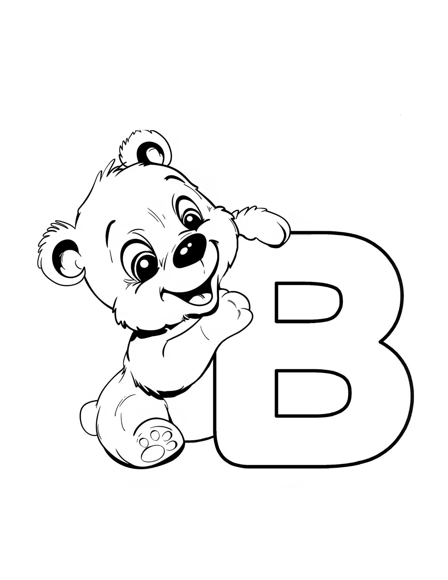 Letter B coloring page printable — Bear — ABC animal coloring pages for preschool and kindergarten