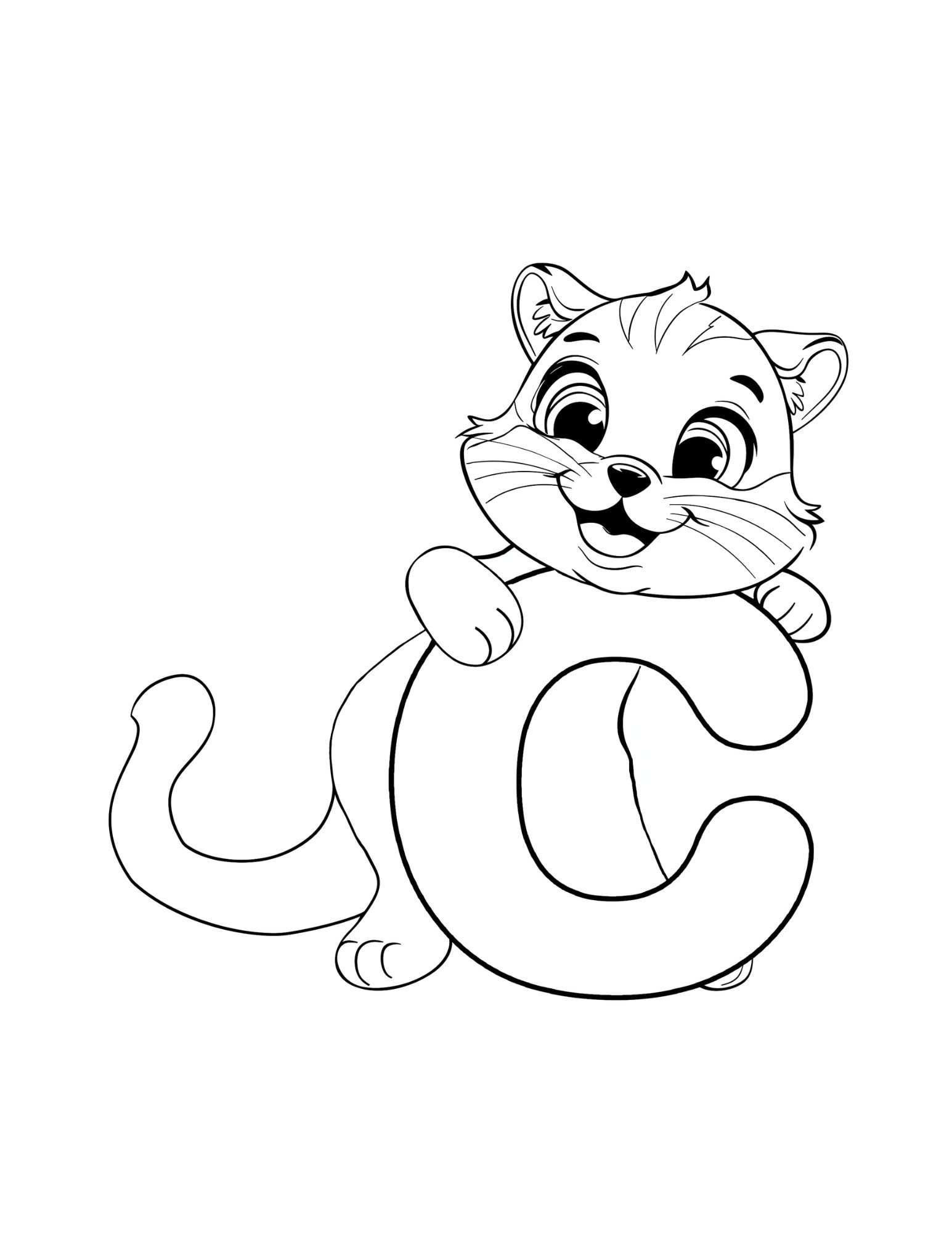Letter C coloring page printable — Cat — ABC animal coloring pages for preschool and kindergarten