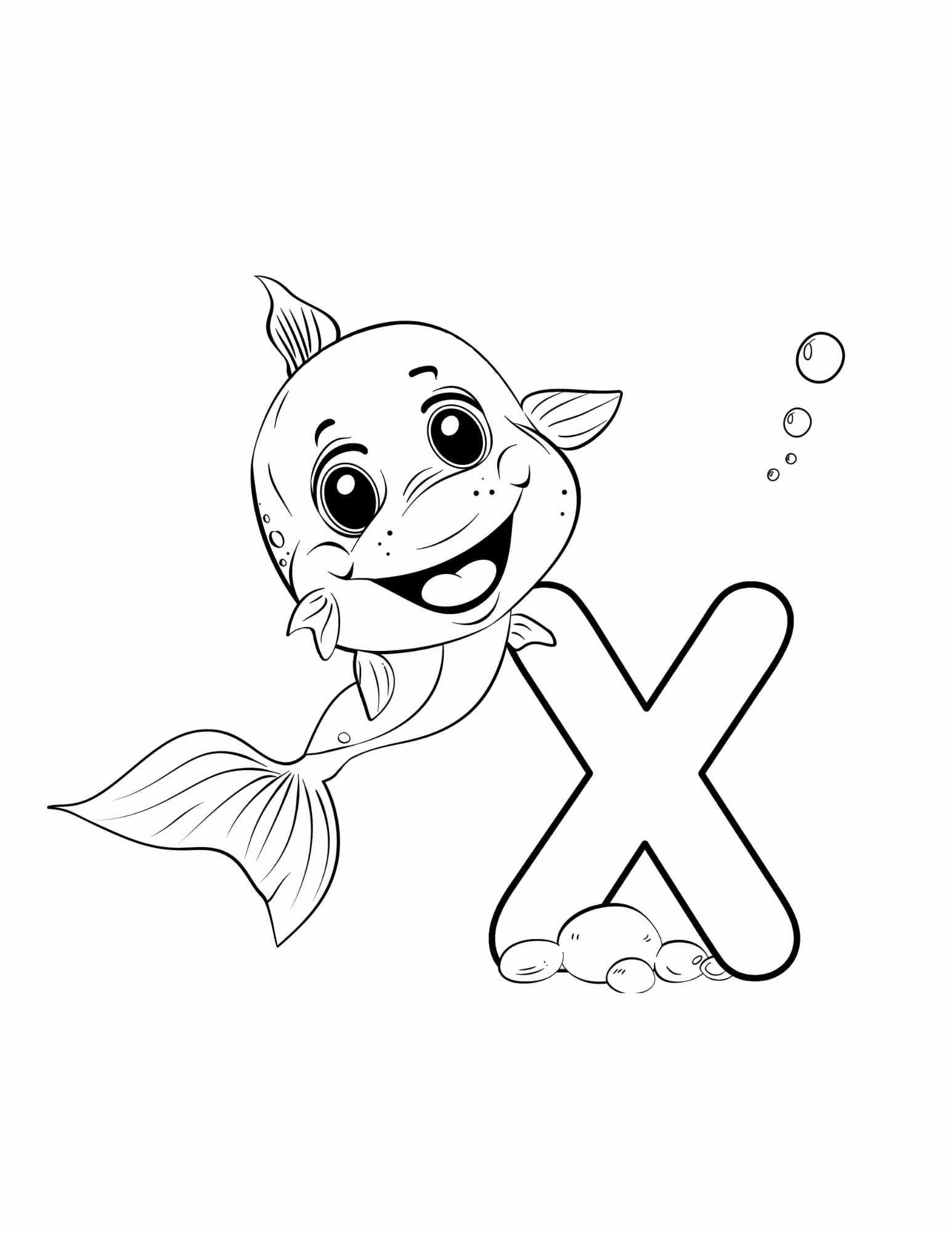 Letter X coloring page printable — X-ray fish — ABC animal coloring pages for preschool and kindergarten