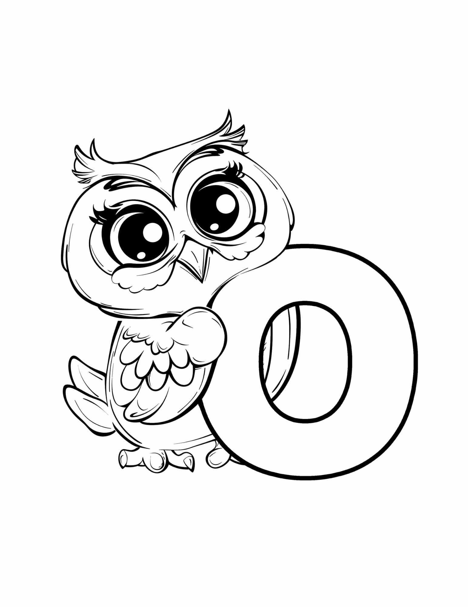 Letter O coloring page printable — Owl — ABC animal coloring pages for preschool and kindergarten