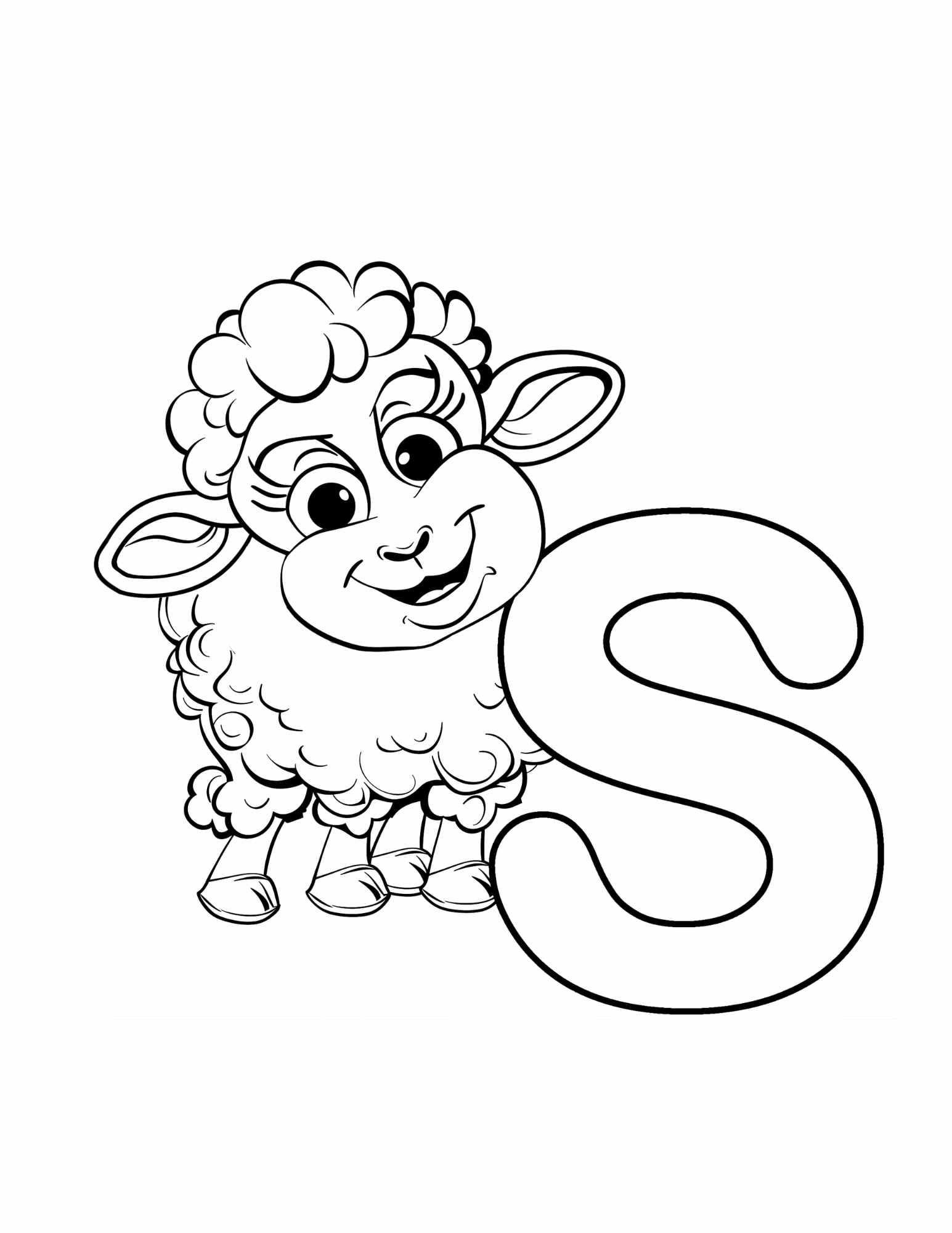 Letter S coloring page printable — Sheep — ABC animal coloring pages for preschool and kindergarten
