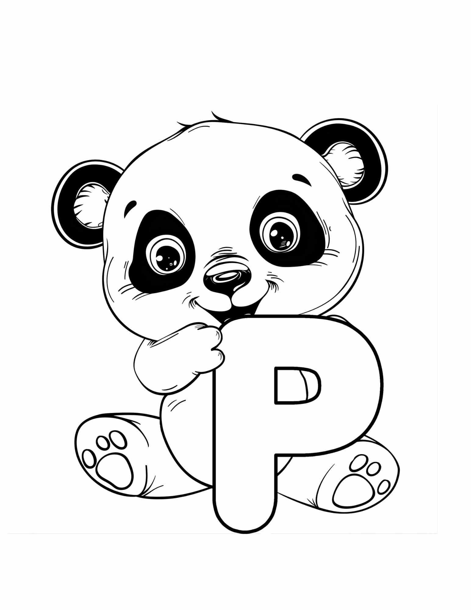 Letter P coloring page printable — Panda — ABC animal coloring pages for preschool and kindergarten