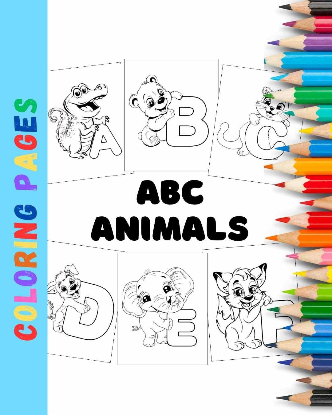Free ABC animals coloring pages A to Z printable set for kids