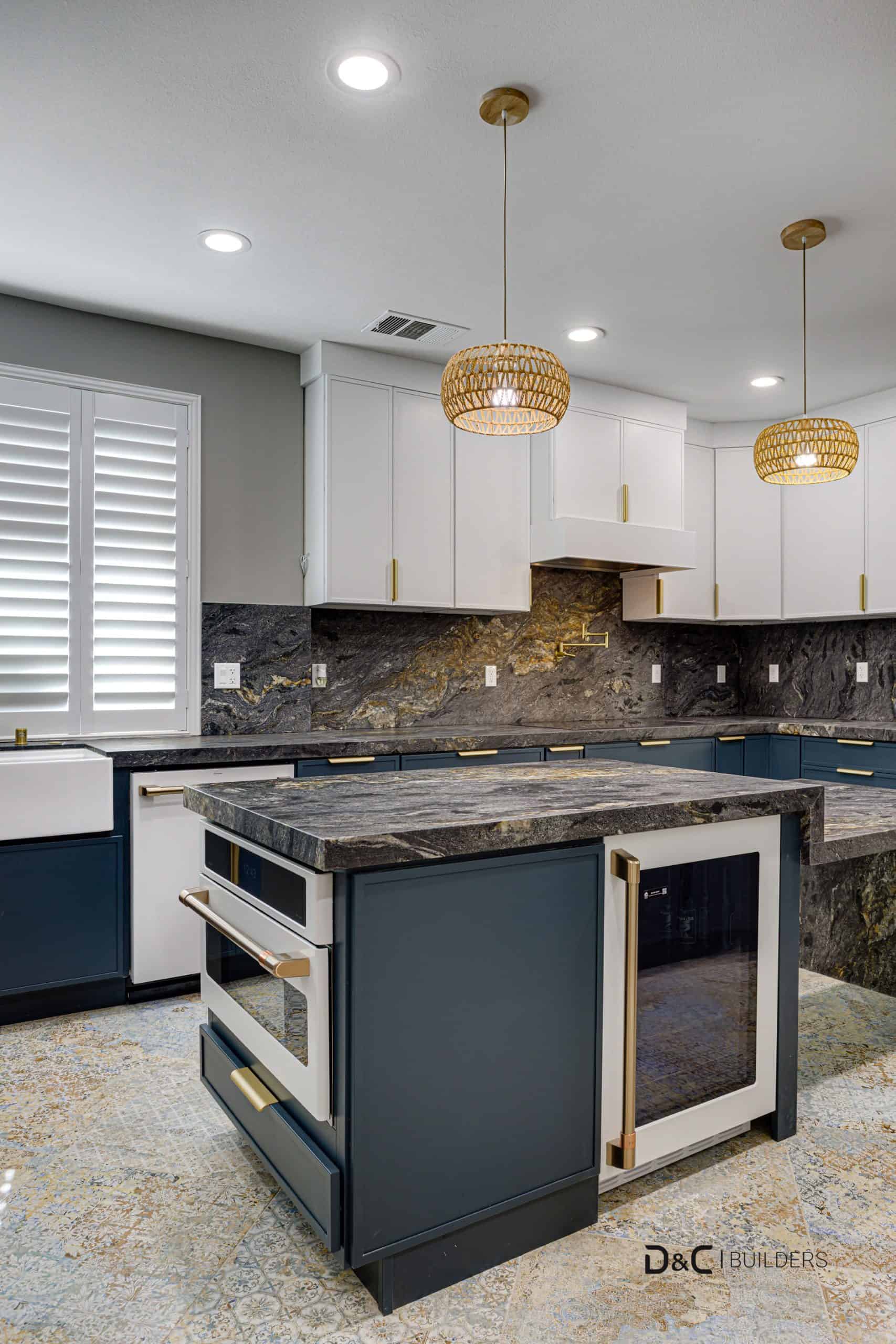 Modern kitchen remodel with natural stone countertops