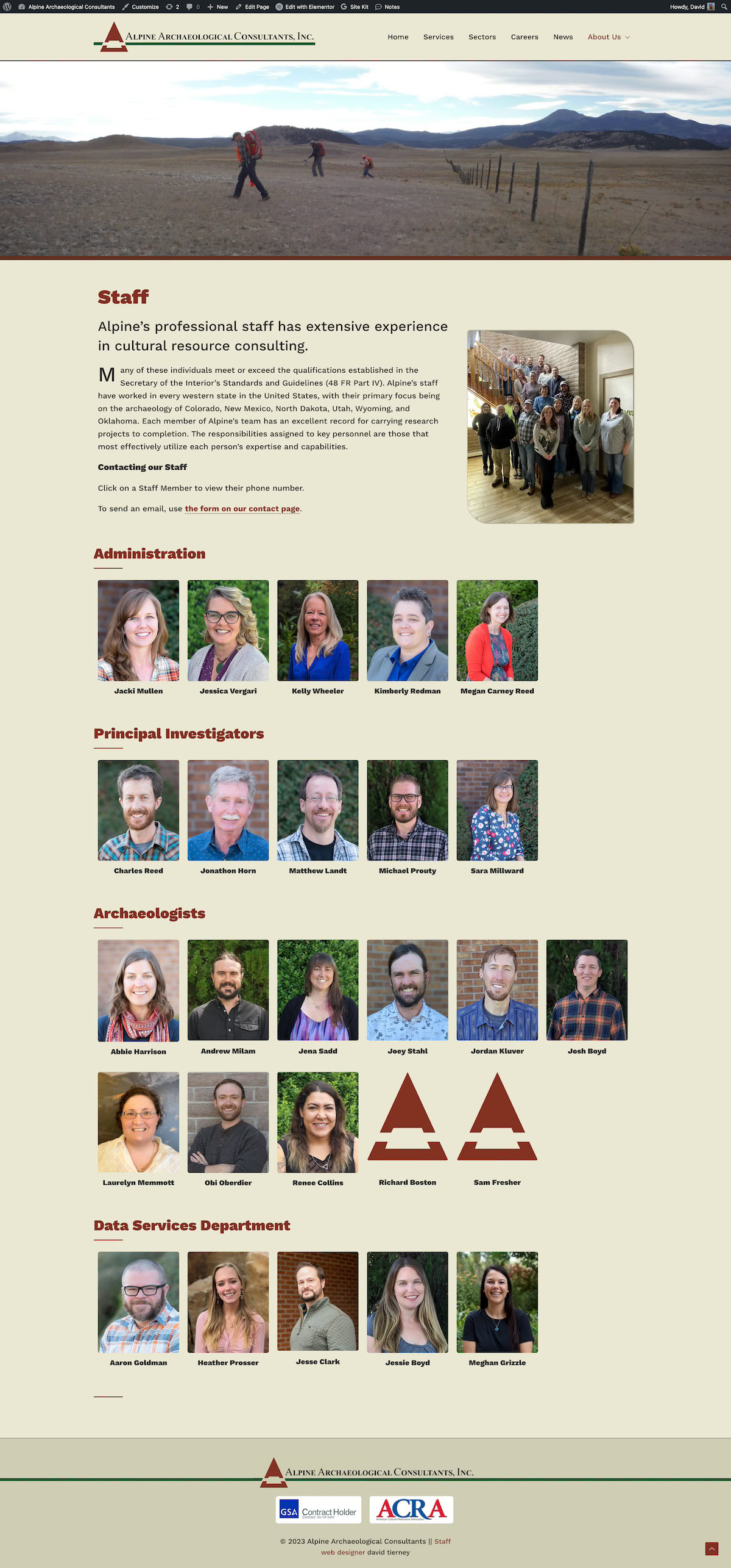 Alpine Archaeological Consultants Staff Page Web Design