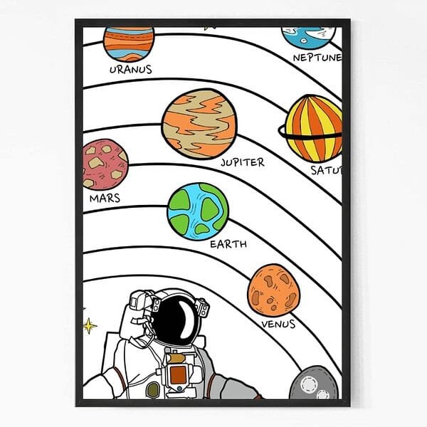 Illustrated Solar System Wall Art for Kid’s room