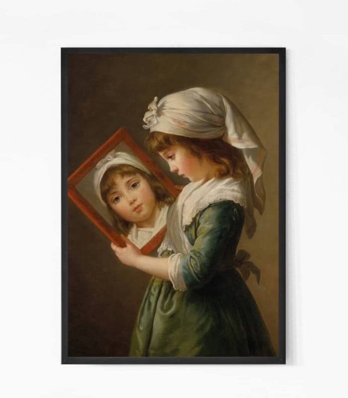 Girl Looking in a Mirror Painting Wall Art Girl Looking in a Mirror Painting Wall Art