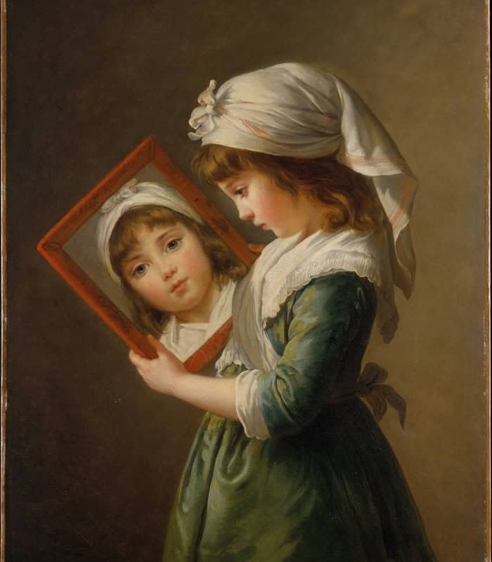 Girl Looking in a Mirror Painting Wall Art