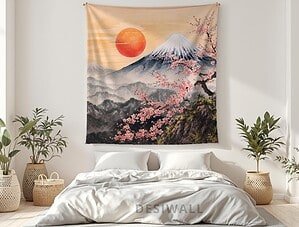 Buy Mount fuji with cherry Tree Tapestry Wall Art
