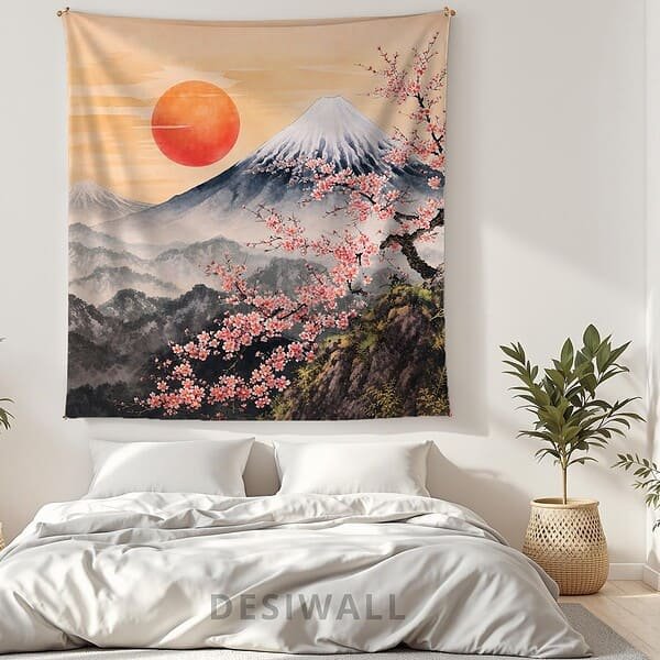 Buy Mount fuji with cherry Tree Tapestry Wall Art