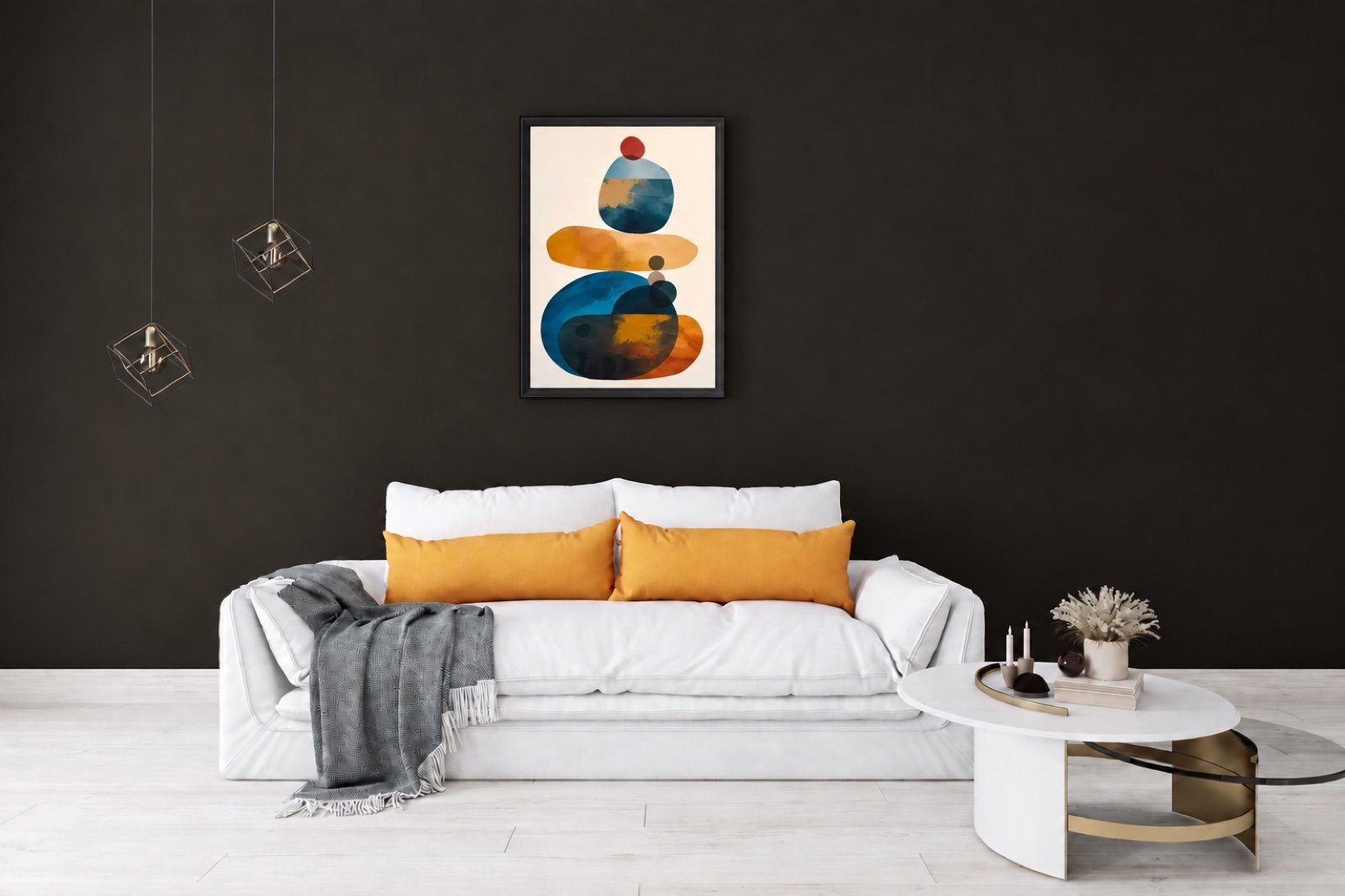 Balance Stones minimalistic wall art displayed in a modern living room