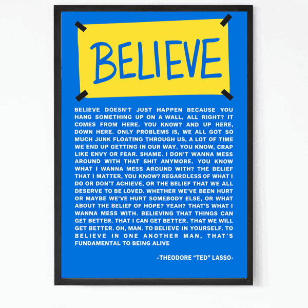 Believe quote wall art framed in black, HD motivational print