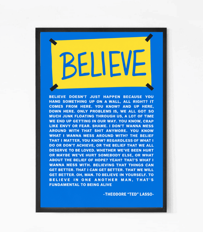 Believe quote wall art framed in black, HD motivational print