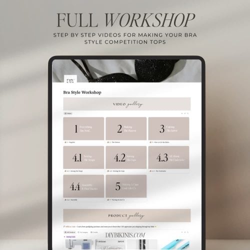 Step-by-step DIY bikini top workshop with video tutorials for custom bra styles.