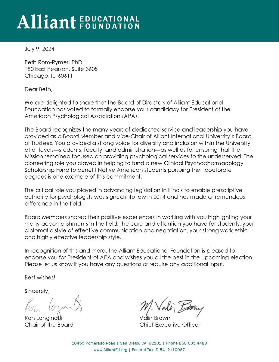 Beth Rom Rymer Letter of Endorsement 7.9.24