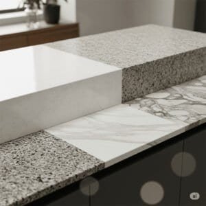 Modern kitchen with sleek quartz countertops and minimalist decor