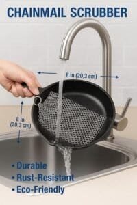 DTDF Cast Iron Scrubber, 8 Inch Stainless Steel Scrubber, Cast Iron Cleaner, Household Chain Scrubber for Cast Iron Pans