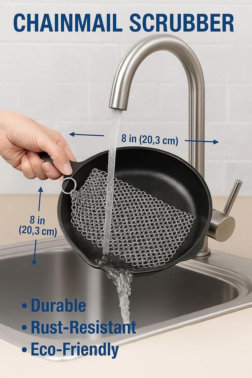DTDF Cast Iron Scrubber, 8 Inch Stainless Steel Scrubber, Cast Iron Cleaner, Household Chain Scrubber for Cast Iron Pans