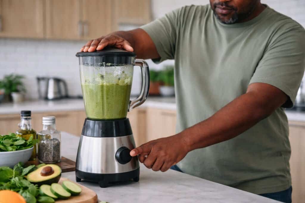 Home cook safely using a blender with proper precautions