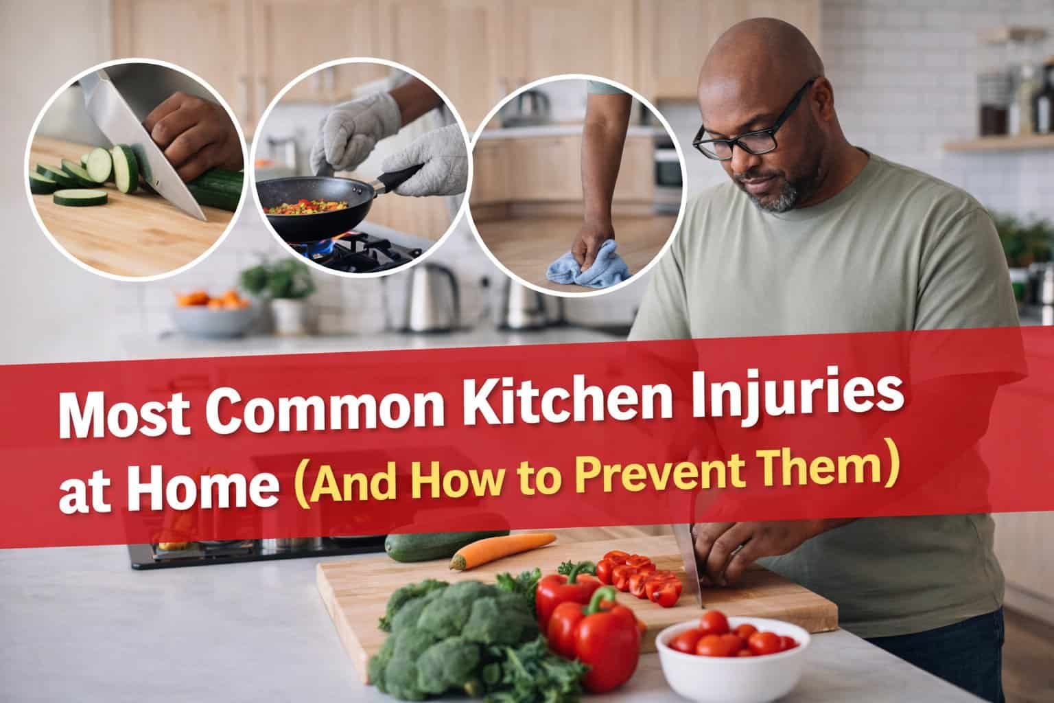 Home cook practicing safe kitchen habits with sharp knife and clean organized workspaceAwareness
