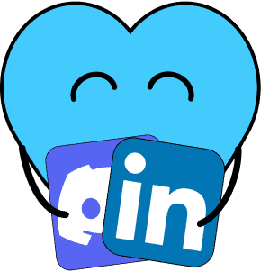 Ein Herz hält das Logo von Discord und LinkedIn in der Hand.