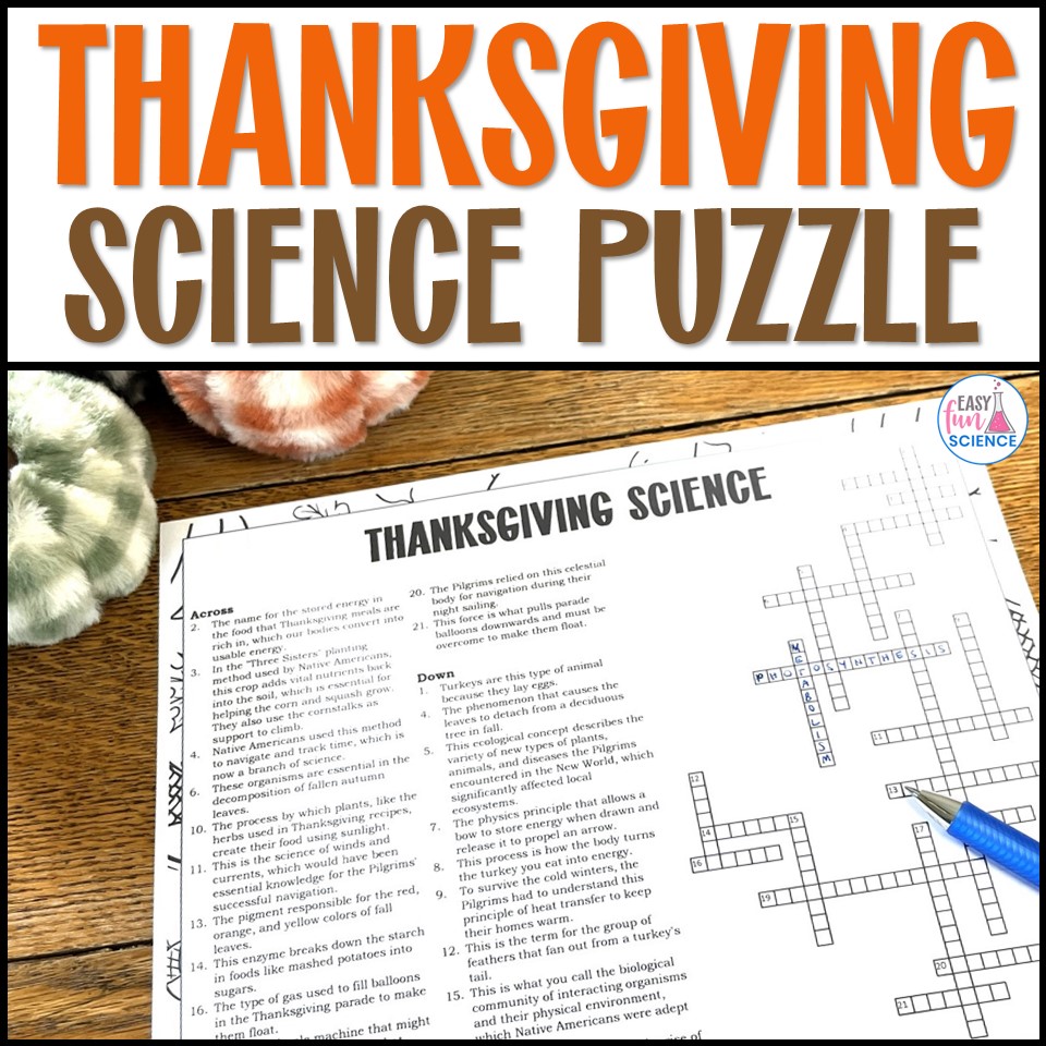 Thanksgiving crossword puzzle for science class