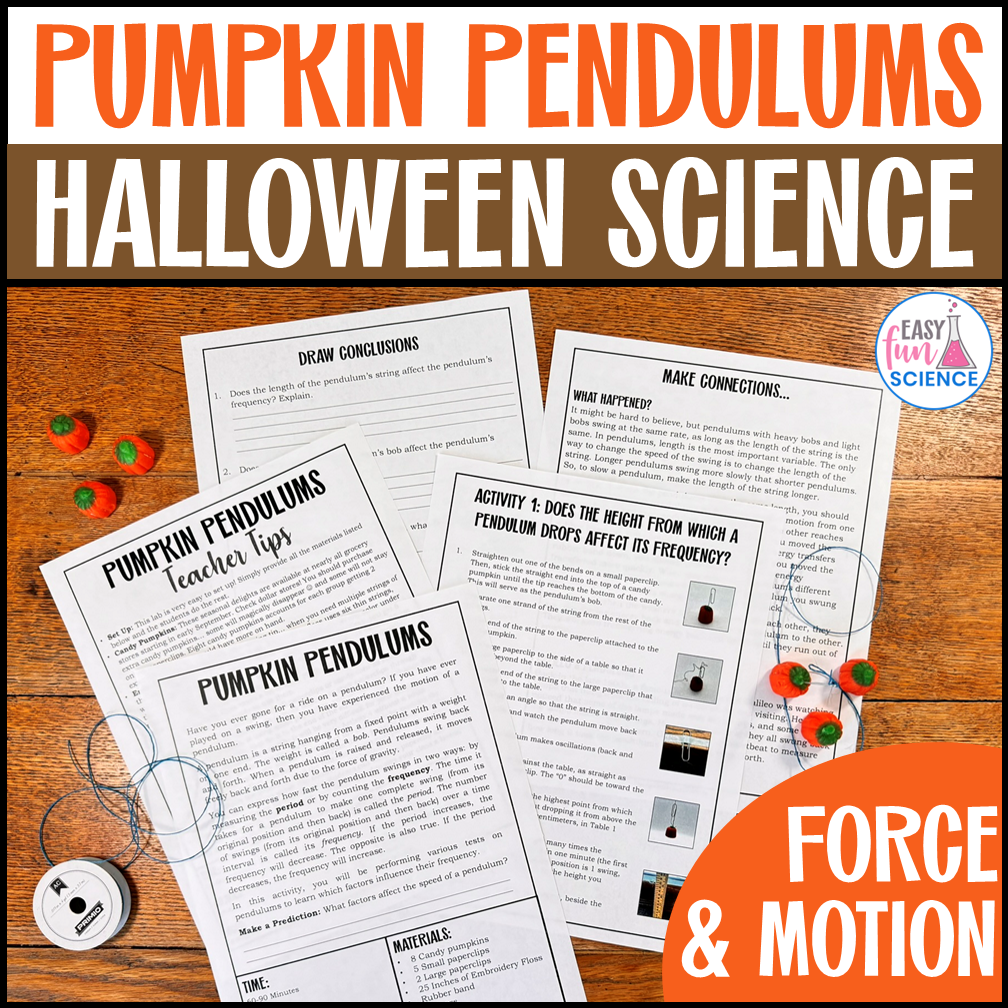 Halloween physical science activity with candy pumpkin pendulums