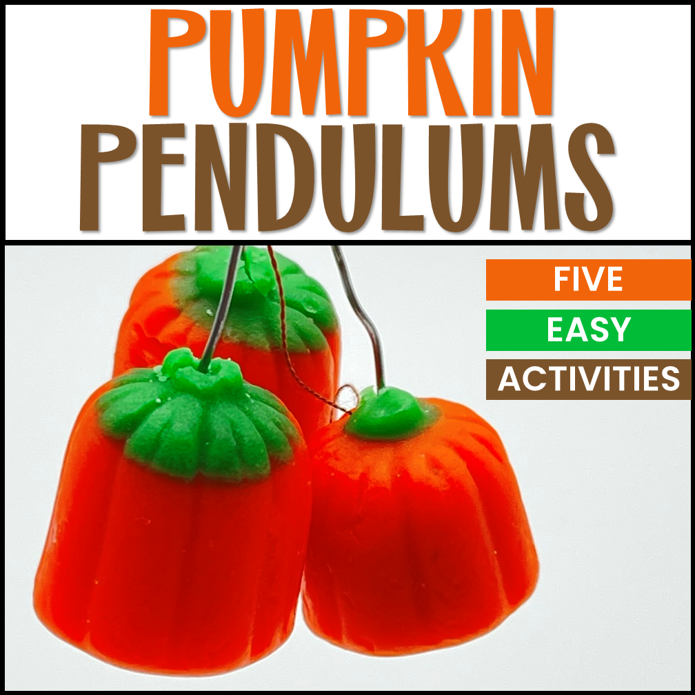 Halloween science activity that uses candy pumpkins as weights on pendulums
