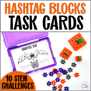 Hashtag block task card product with 10 fall-themed STEM challenges