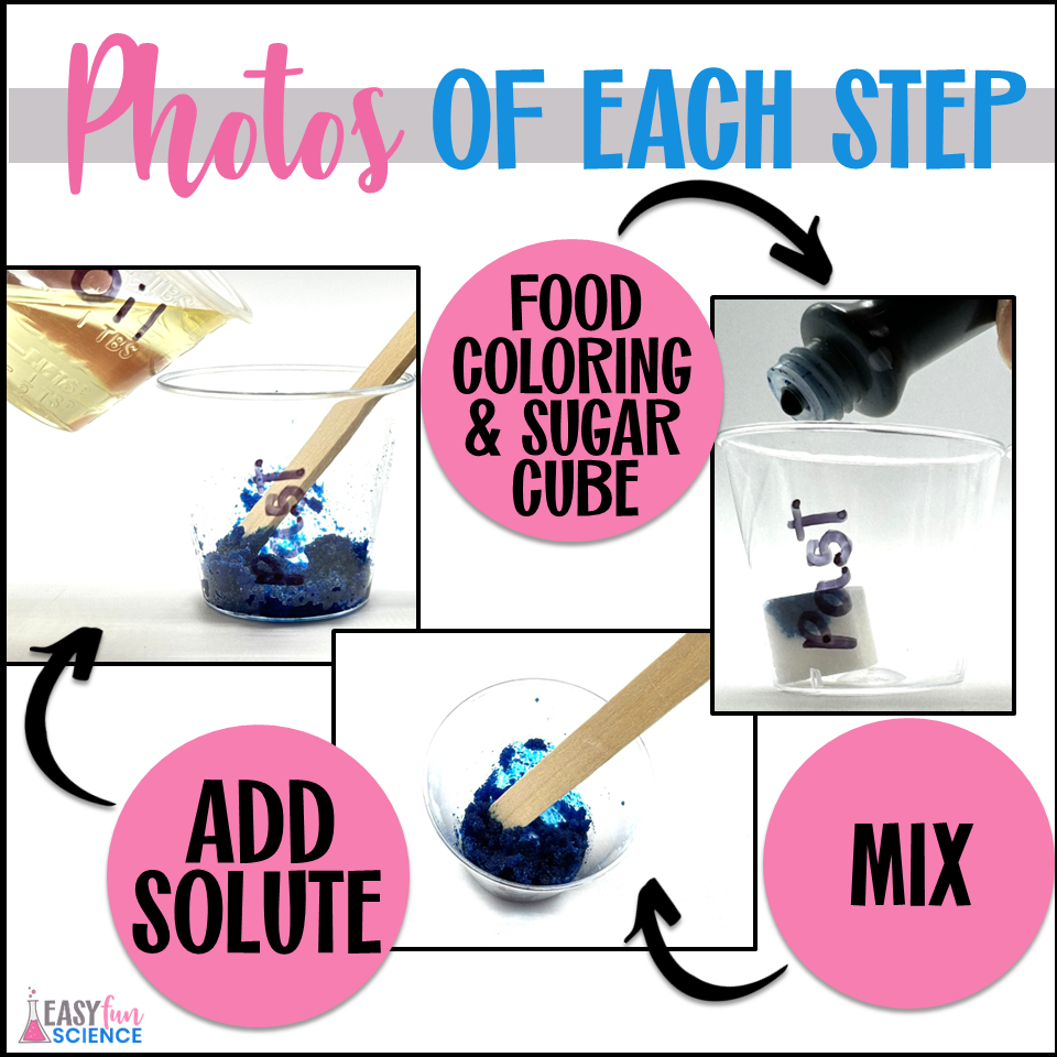 Mixing solutes in solvents for a science activity about substances dissolving