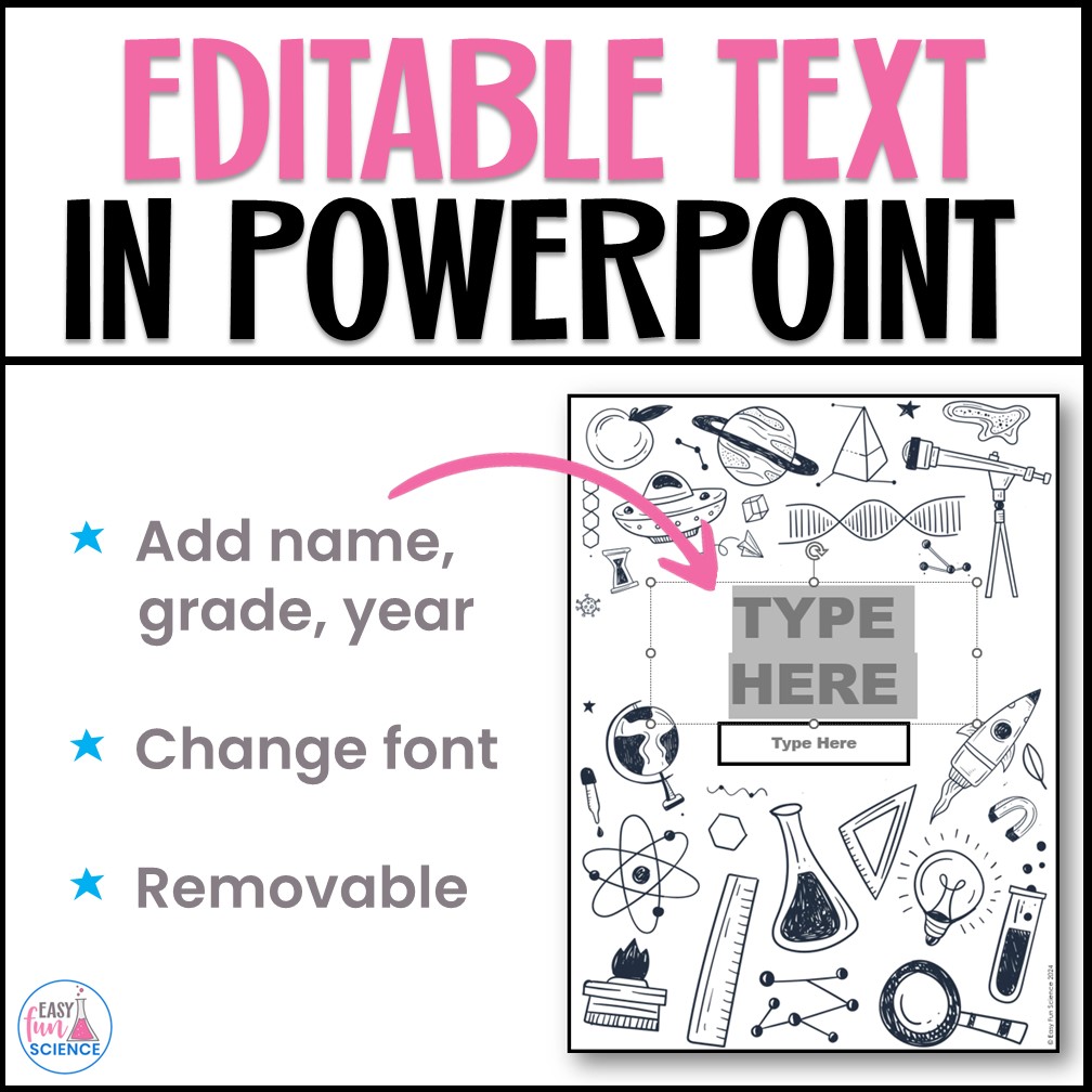 Science binder cover is editable in PowerPoint