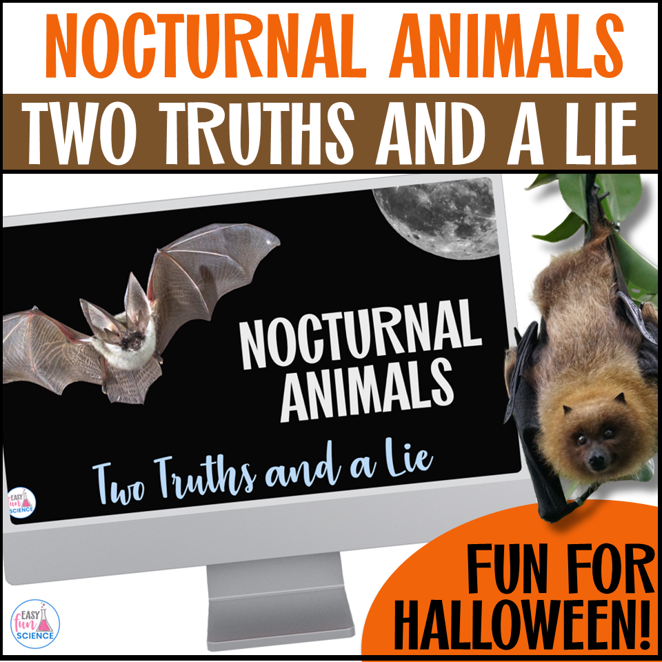 Resource for teaching halloween nocturnal animals with middle school students, featuring a no-prep science game and bell ringer activities.