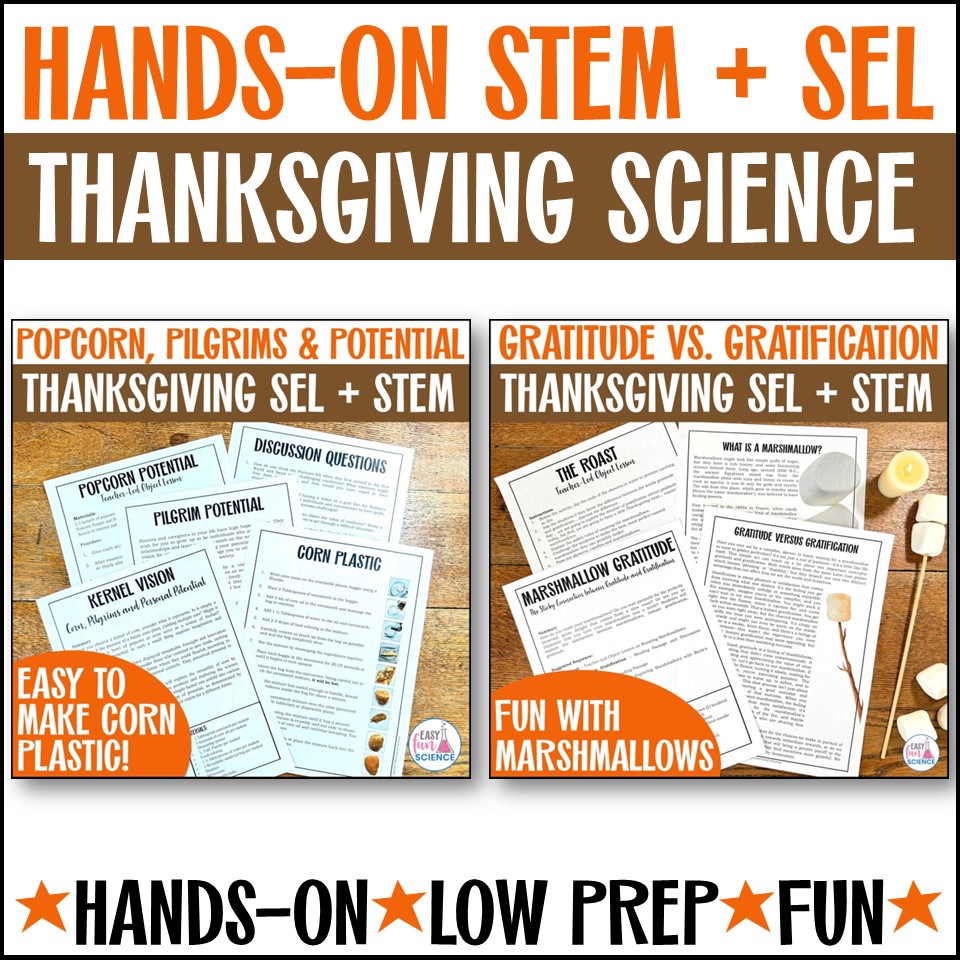 Thanksgiving science experiments for middle school students featuring hands-on STEM activities, gratitude exercises, and festive labs