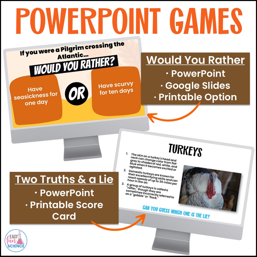 Printable Thanksgiving science games and activities for middle school students
