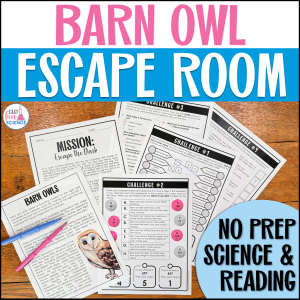 Printable Barn Owl Escape Room worksheets