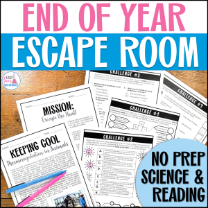 Printable end of year escape room worksheets and challenge cards