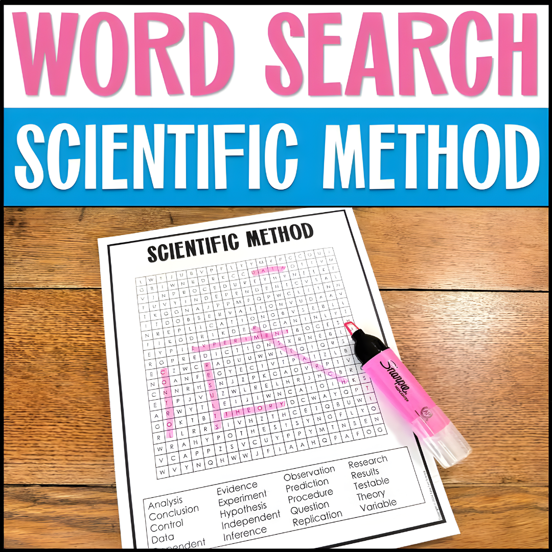 Printable word search for scientific method vocabulary