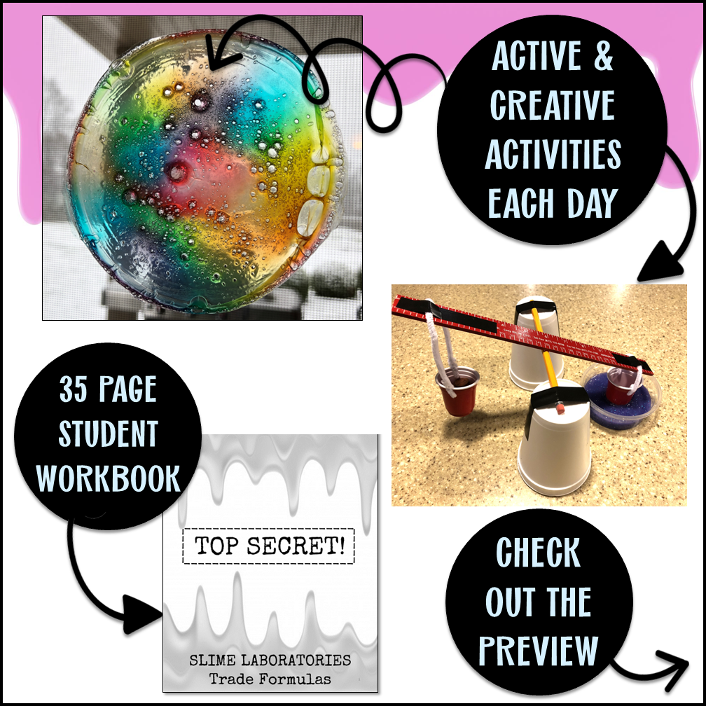 experimenting with colorful slime in a STEM summer camp lab
