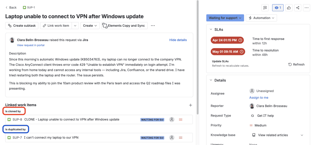 What is the difference between cloning and duplicating in Jira?