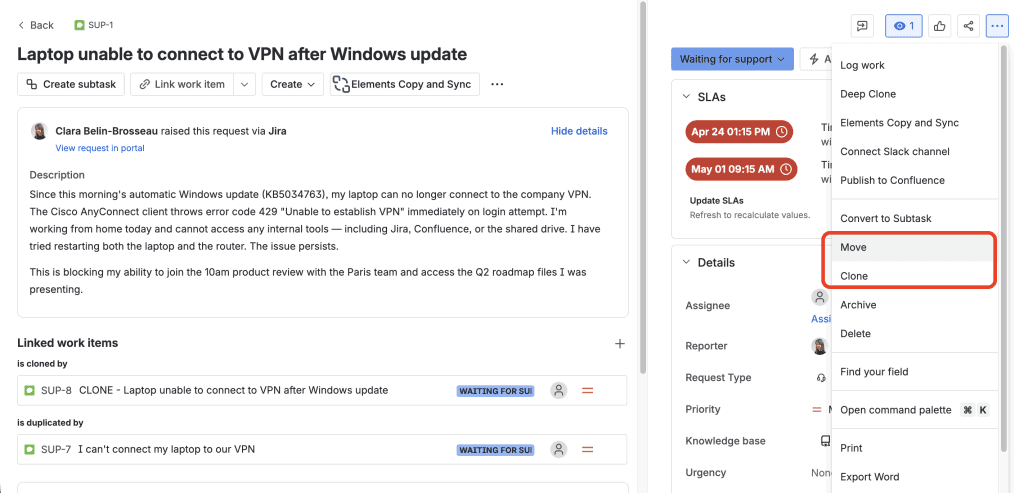 How to natively clone a Jira issue